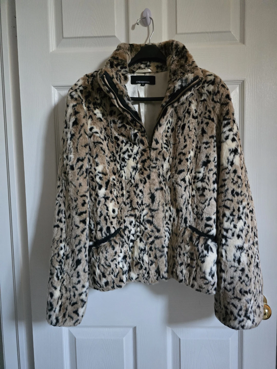 Jones New York Faux Fur Animal Print Jacket