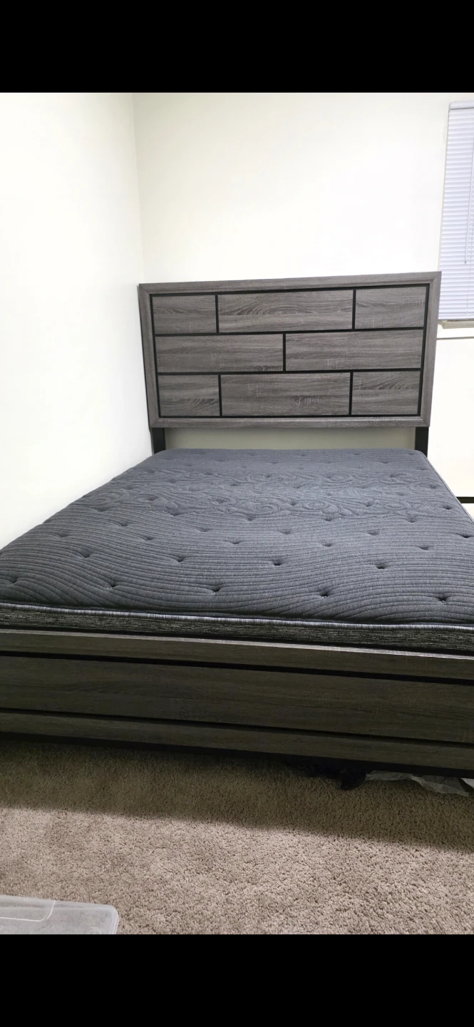 Queen Size Grey Wooden Bed Frame with Mattress