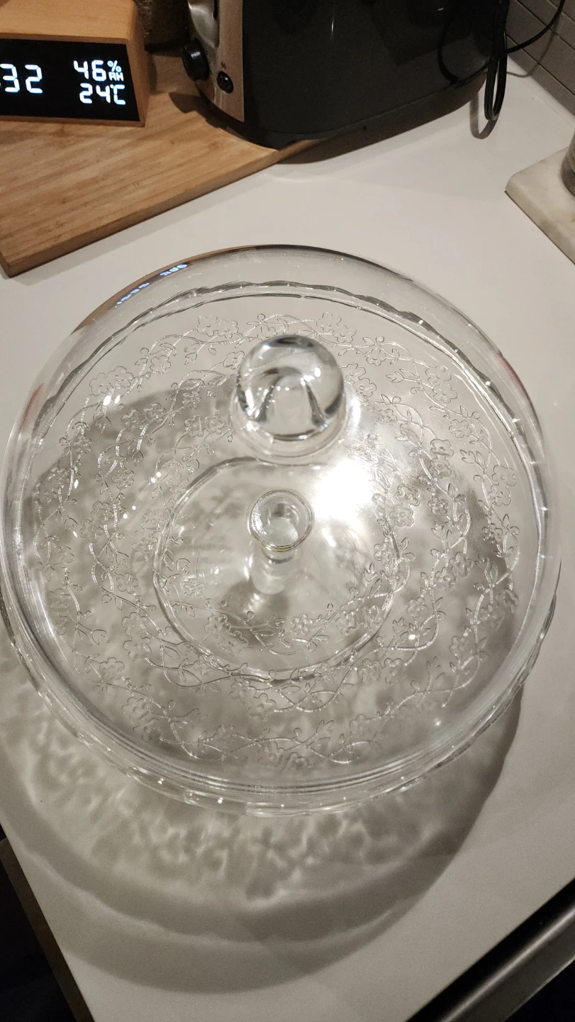 11" Clear Glass Cake Stand with Dome – Floral Vine Etched Design - photo 3