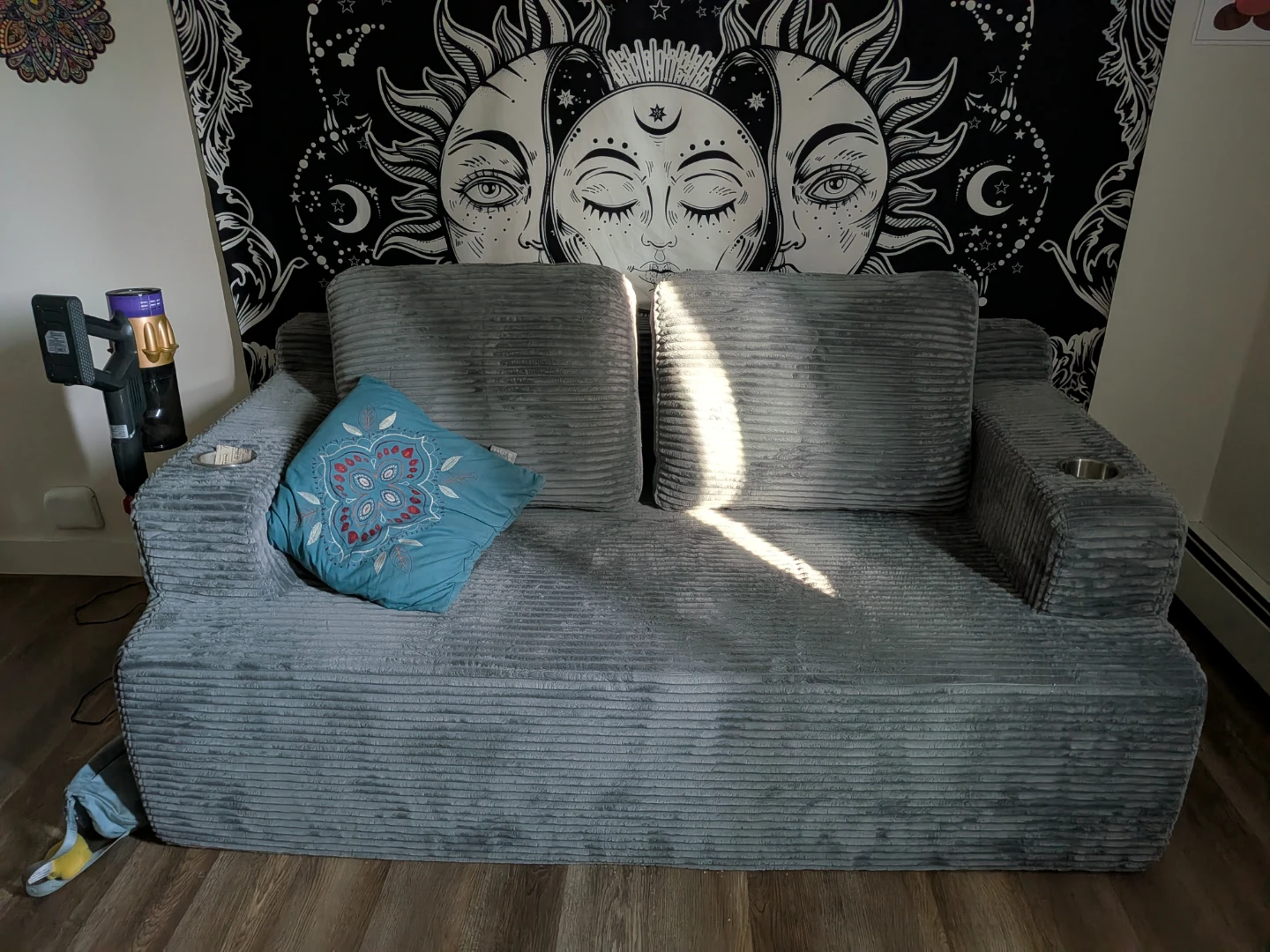 Grey Corduroy Loveseat