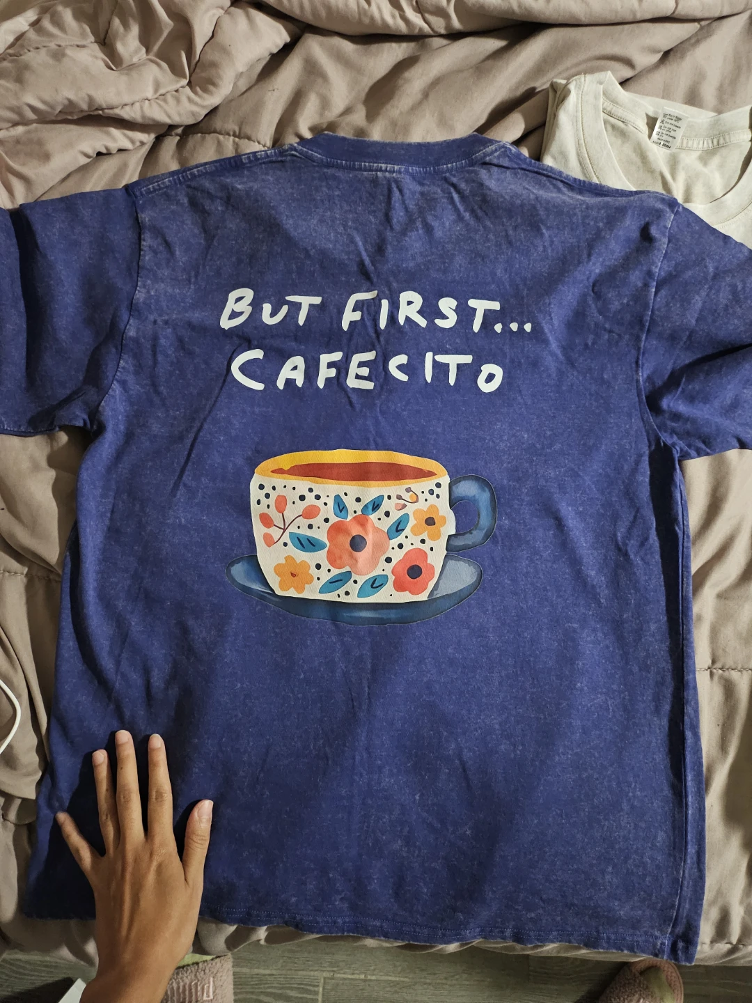 "But First Cafecito" Cozy T-shirt Large Size