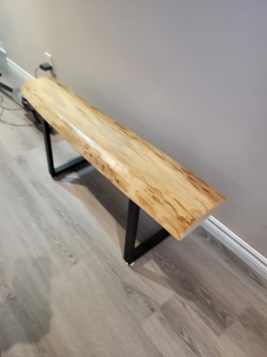 Live Edge Wooden Bench with Black Metal Legs - photo 2
