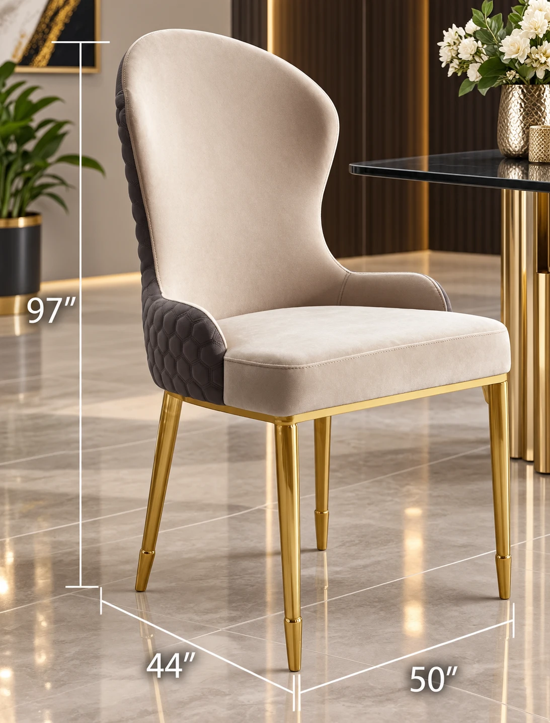 Modern Dining Chair with Quilted Back and Gold Legs - photo 2