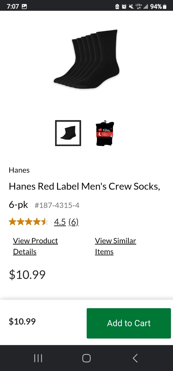 New Hanes Men's 6 Pair black Cushion Crew Socks size 6-12 - photo 4