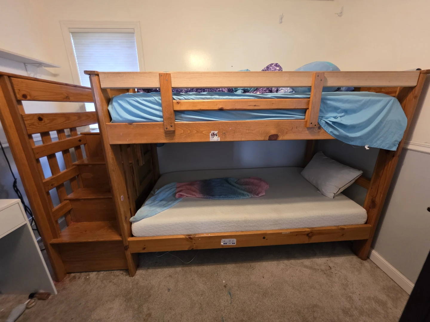 Wooden Bunk Bed with Stairs and Drawers