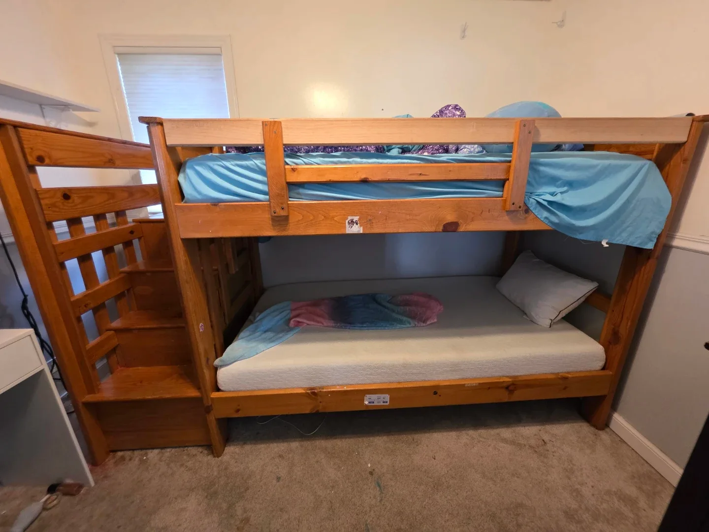 Wooden Bunk Bed with Stairs and Drawers