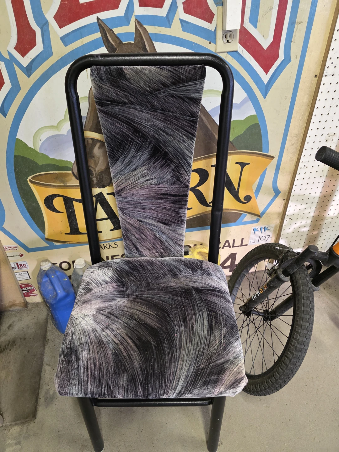 Black Metal Frame Dining Chair with Abstract Pattern