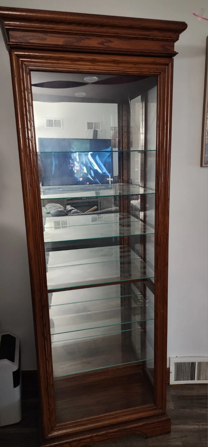 Oak Display Cabinet with Glass Shelves and Lighting