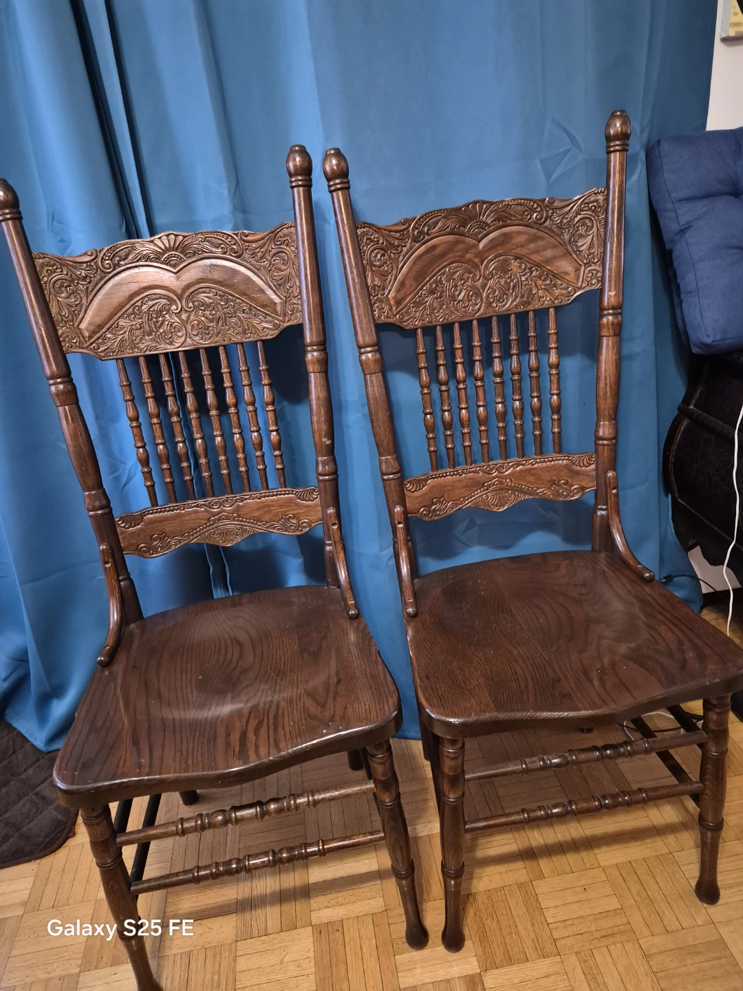 Two Vintage Solid Wood Chairs