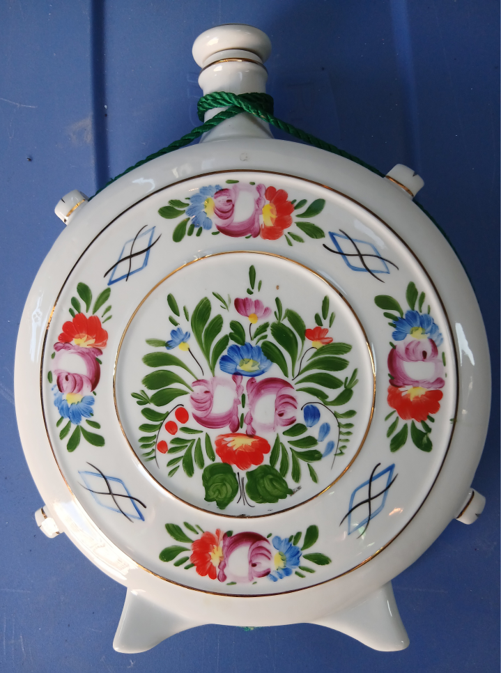Vintage Hollóháza Hungarian Porcelain Flask