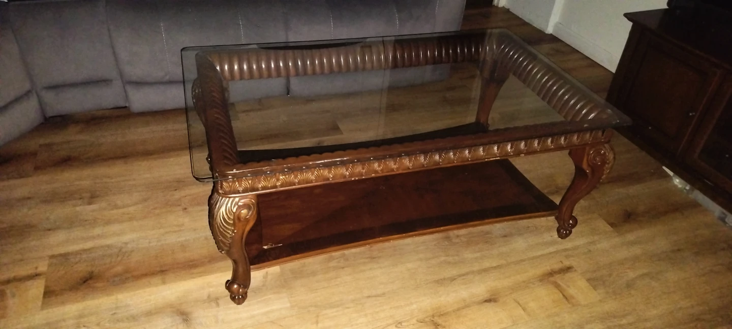 Traditional Wood Coffee Table with Glass Top - photo 2