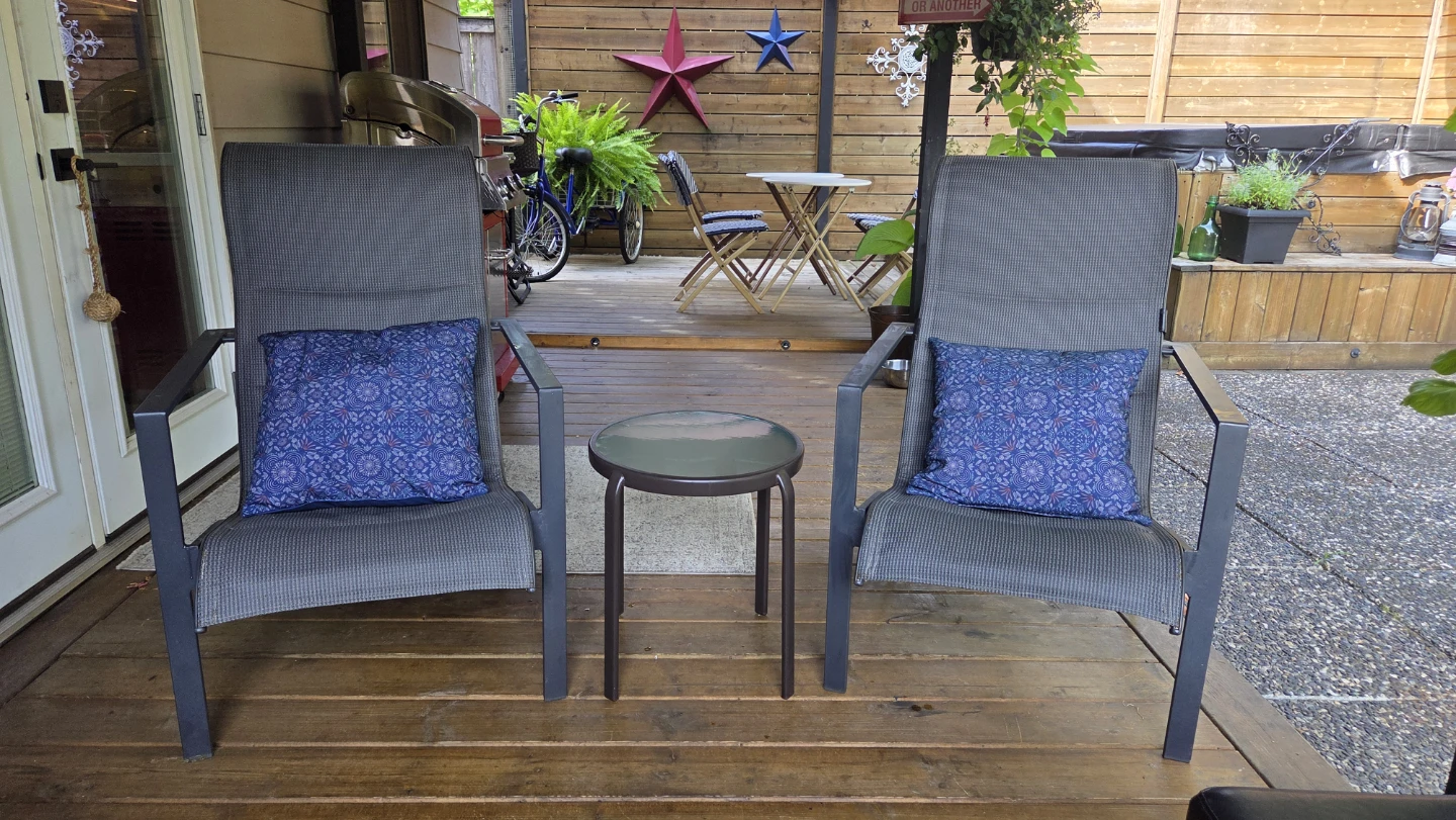 Two Patio Chairs and Matching Side Table