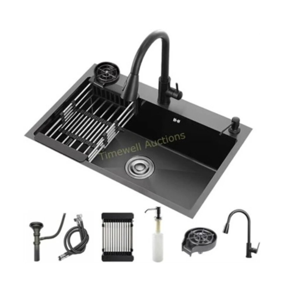 Black Stainless Steel Kitchen Sink Workstation