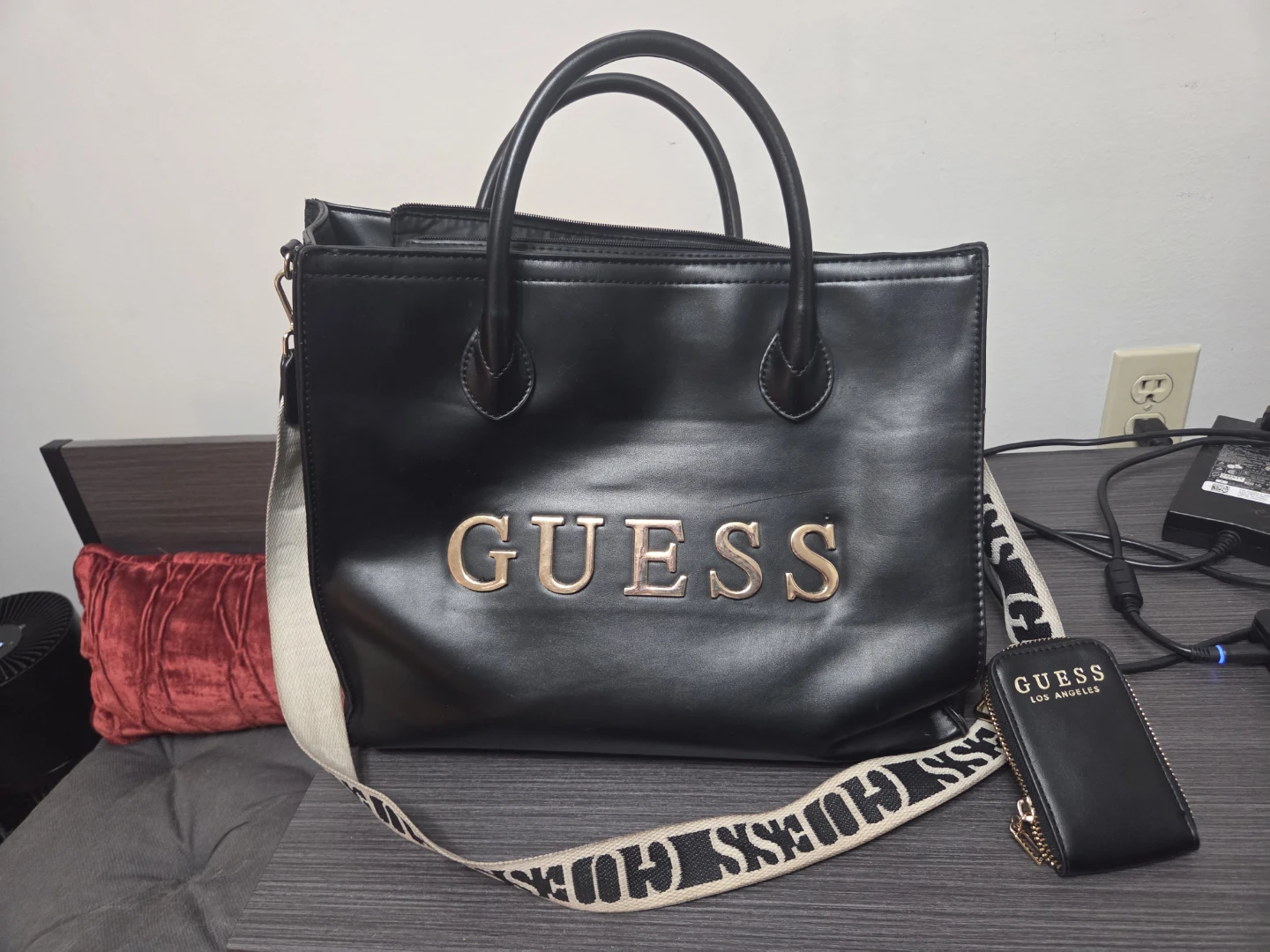 GUESS Black Tote Bag with Detachable Strap