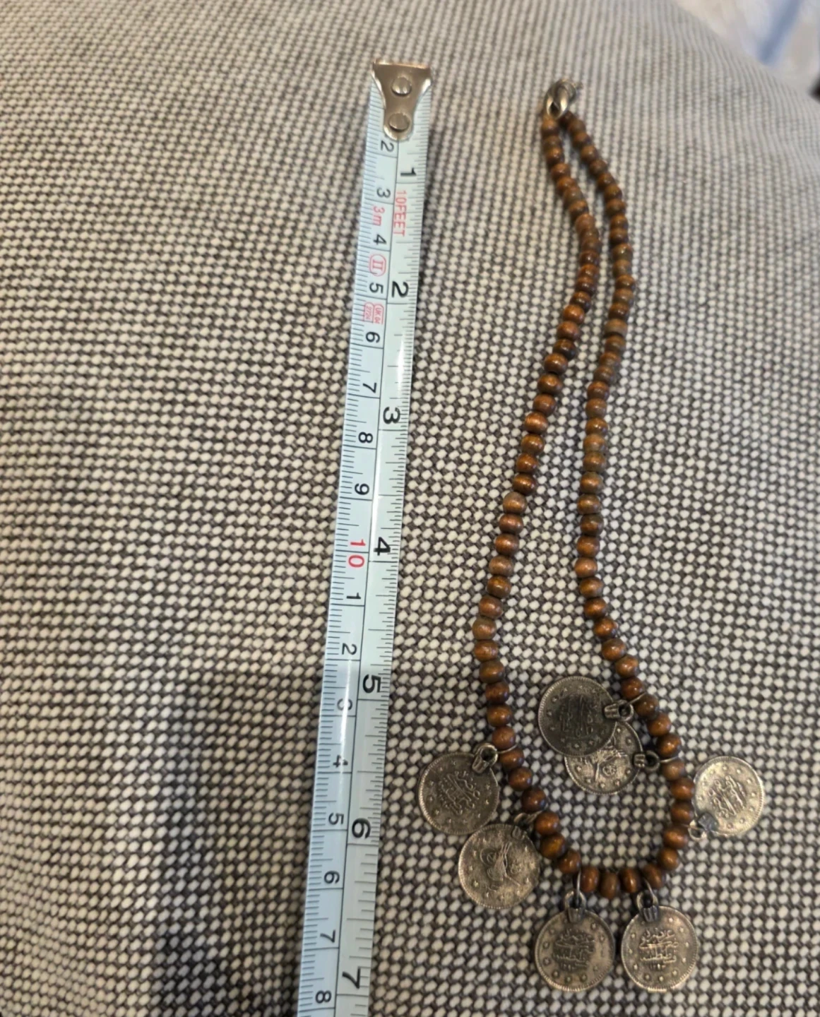 Vintage Wooden Beaded Necklace with Coin Charms - photo 5