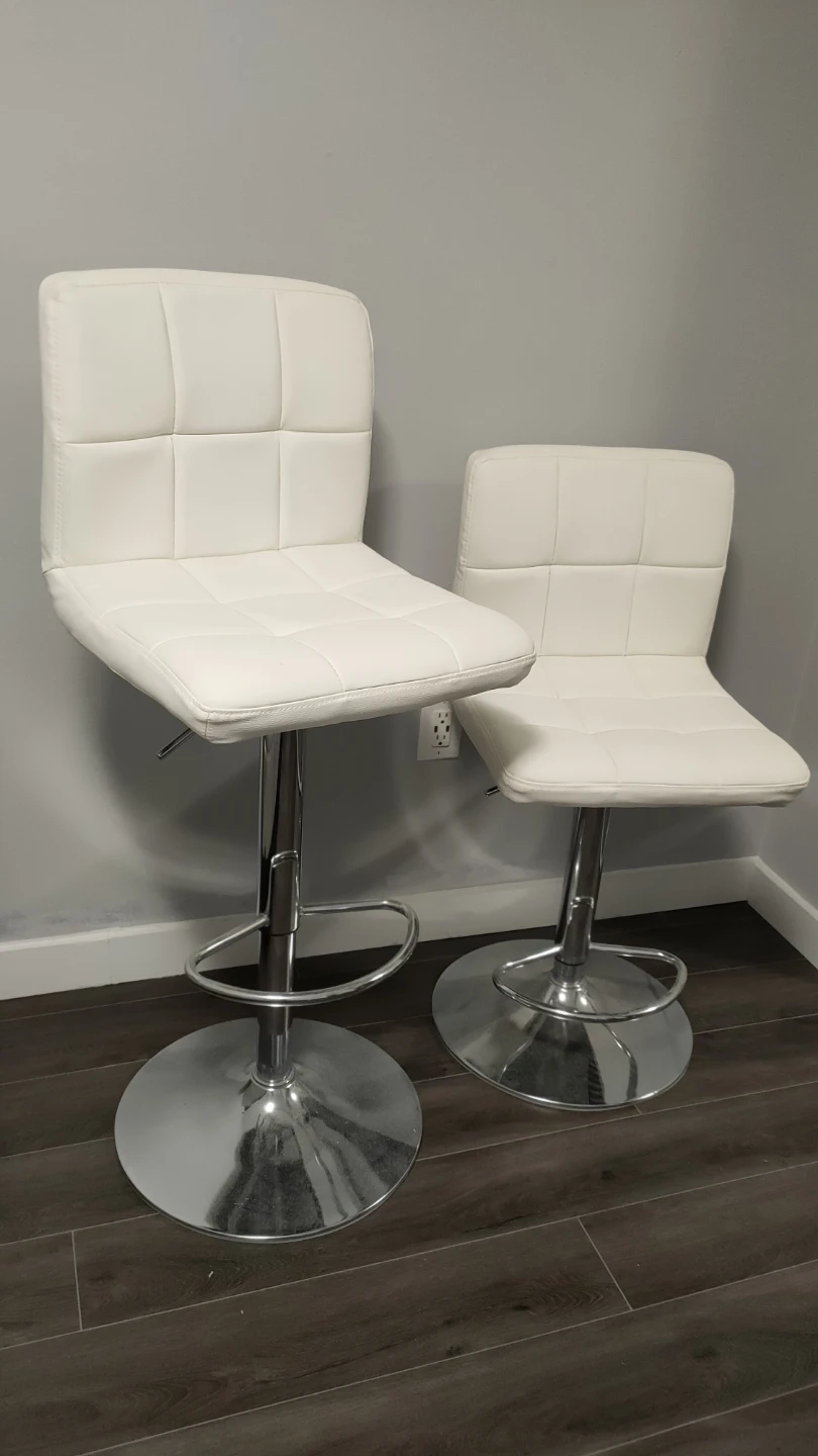 Two White Adjustable Swivel Bar Stools
