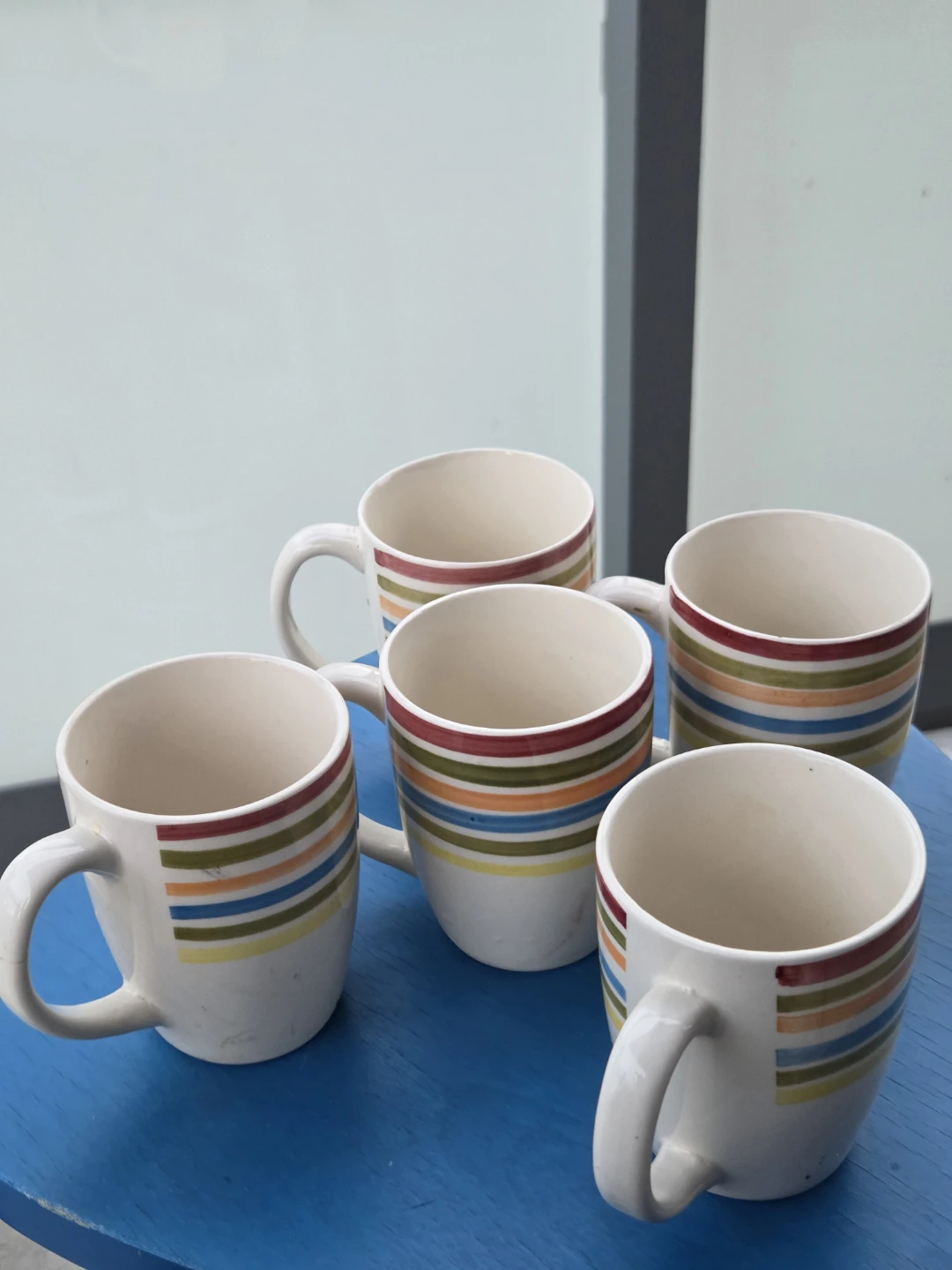 Set of 5 Multicoloured Striped Ceramic Mugs - photo 2