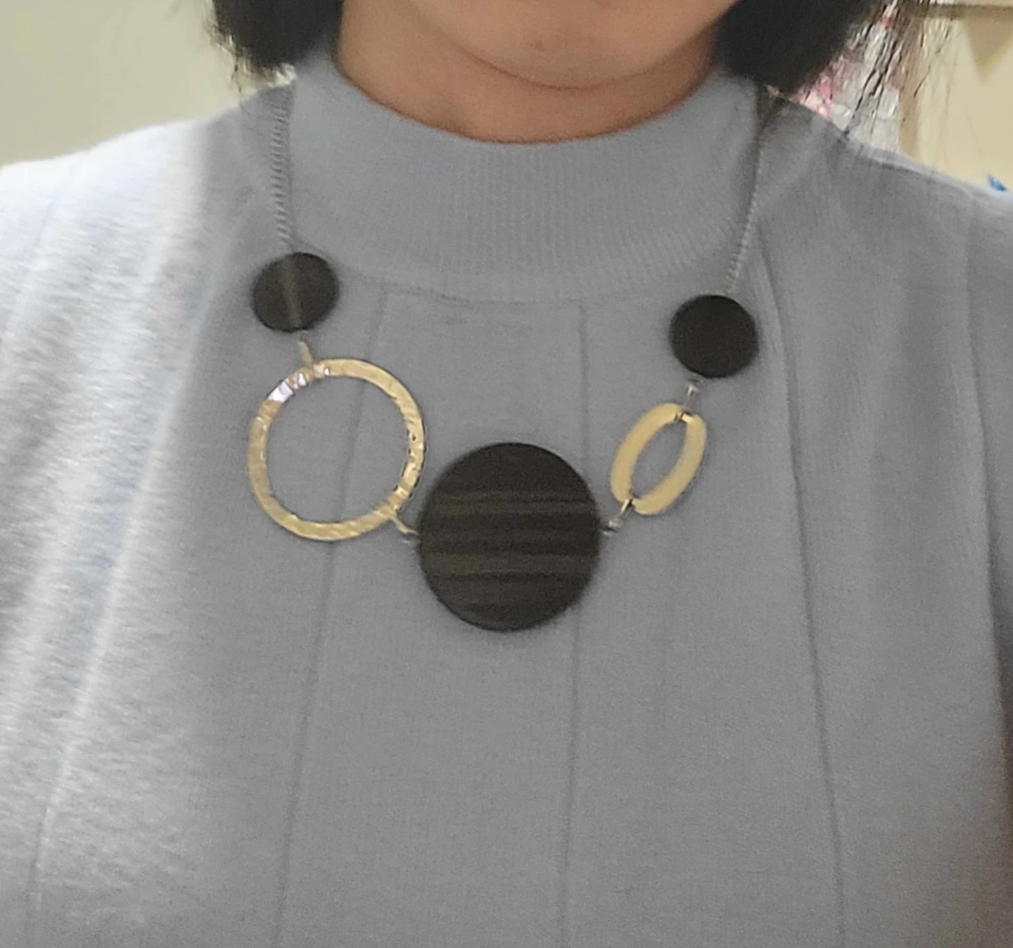 Silver tone and black statement necklace