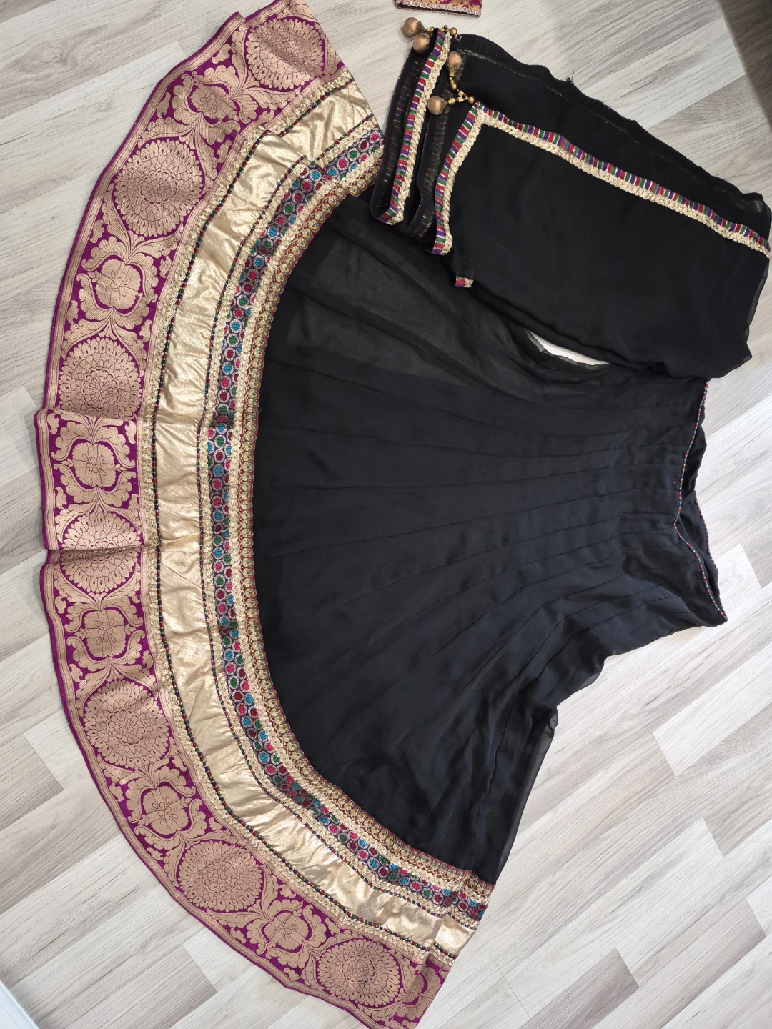 Pink and Black Embroidered Lehenga Choli Set