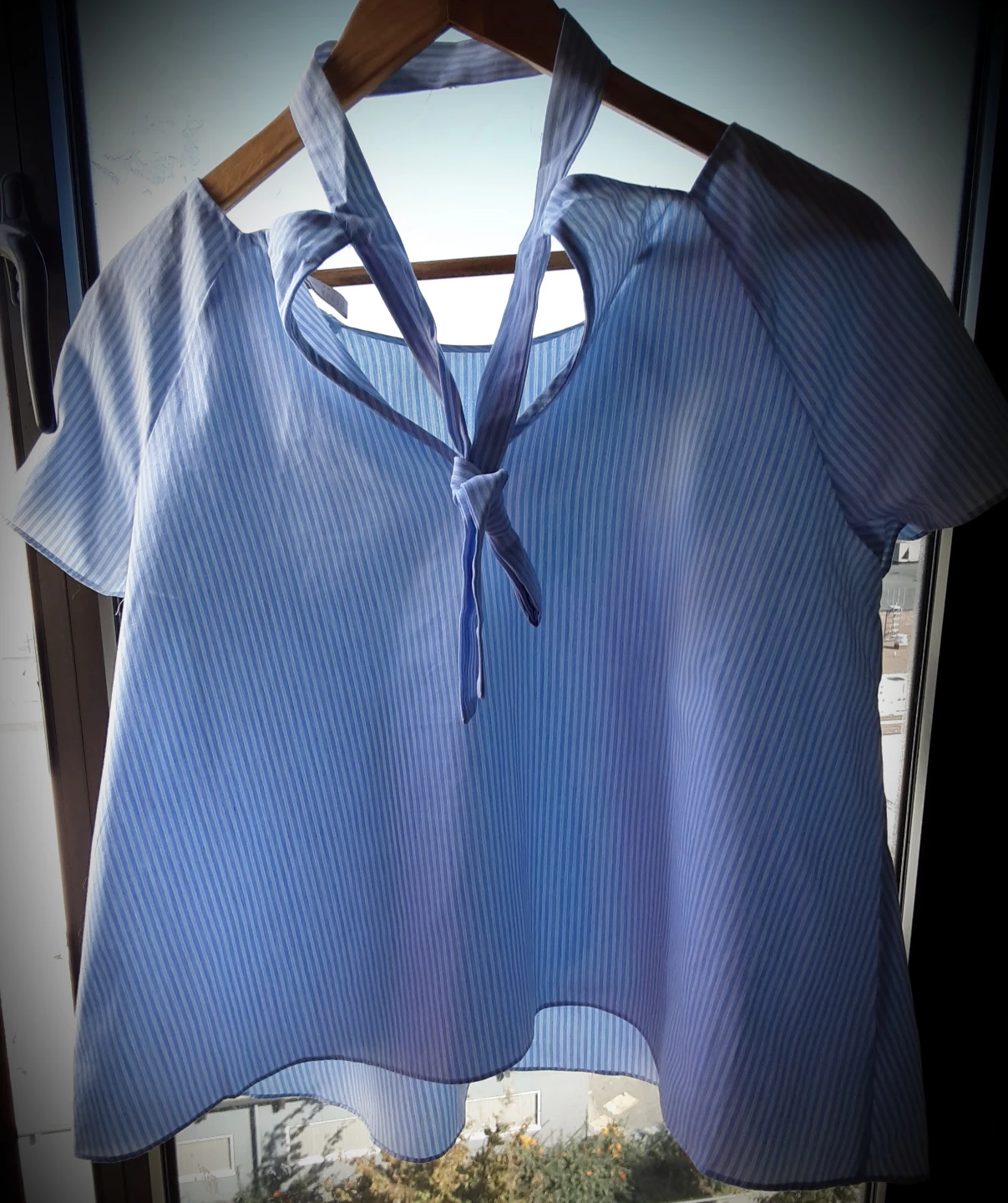 Zara Trafaluc Blue Striped Tie-Back Top
