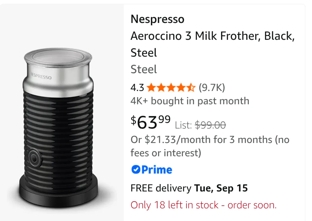 Nespresso Aeroccino 3 Milk Frother Black - photo 2