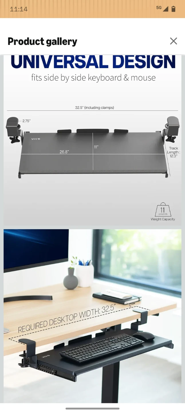 VIVO MOUNT-KB05E Clamp-on Keyboard Tray