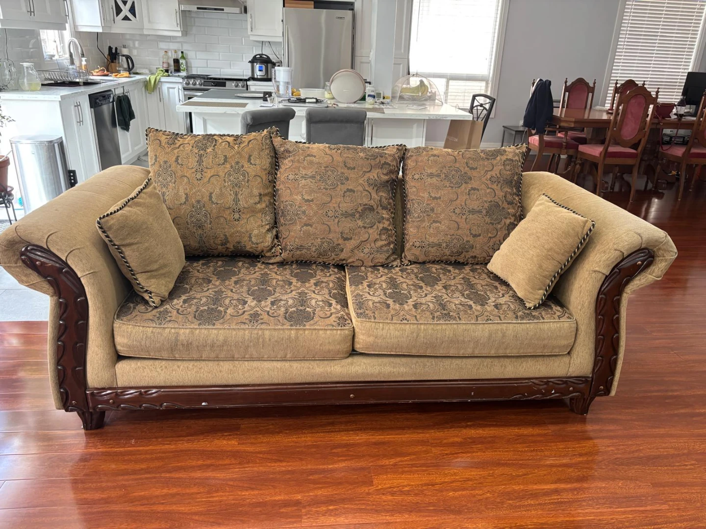3 Piece Goldish‑Brown Mahogany Sofa Set – $500 (Negotiable) - photo 2