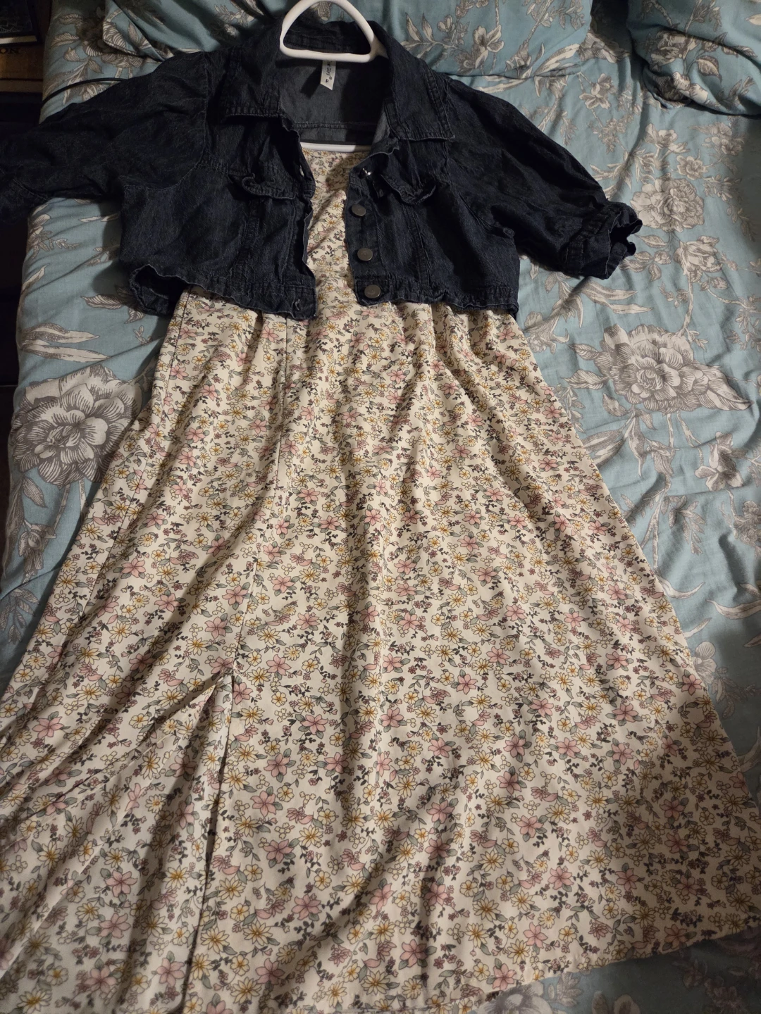 Floral Maxi Dress with Denim Jacket