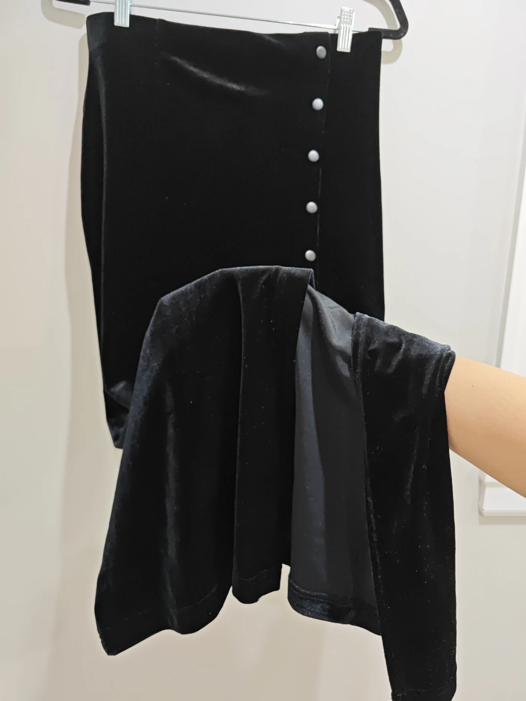 Black Velvet Maxi Skirt with Button Detail - photo 3