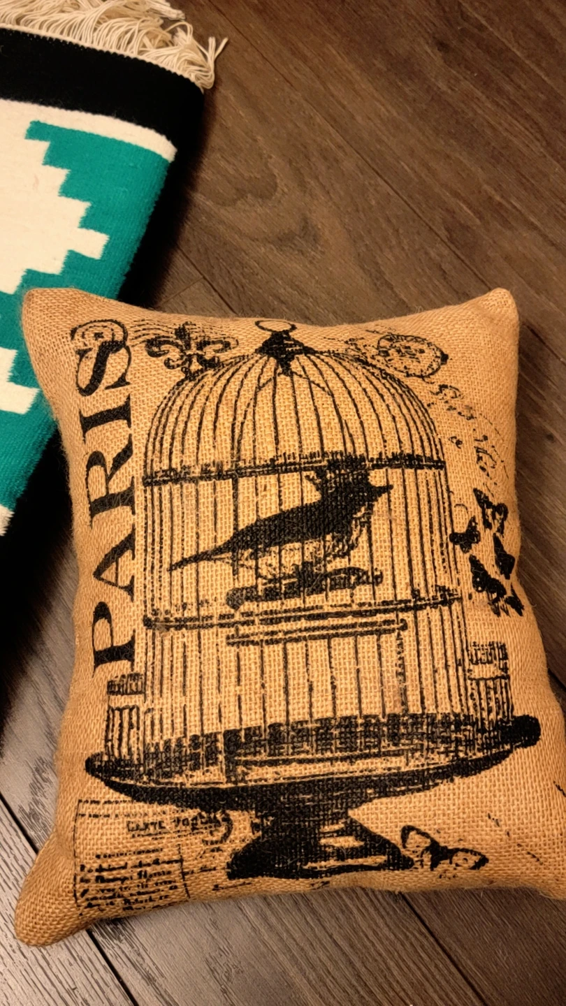 MUDPIE brand Paris Theme Burlap Throw Pillow