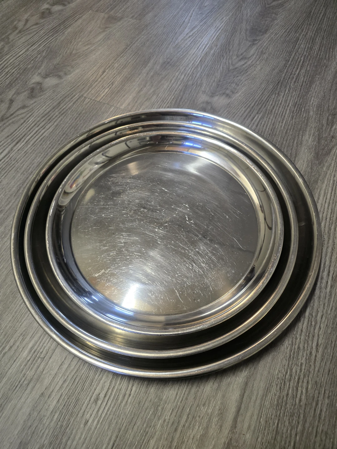 (3) Stainless Steel Round Serving Trays - photo 2