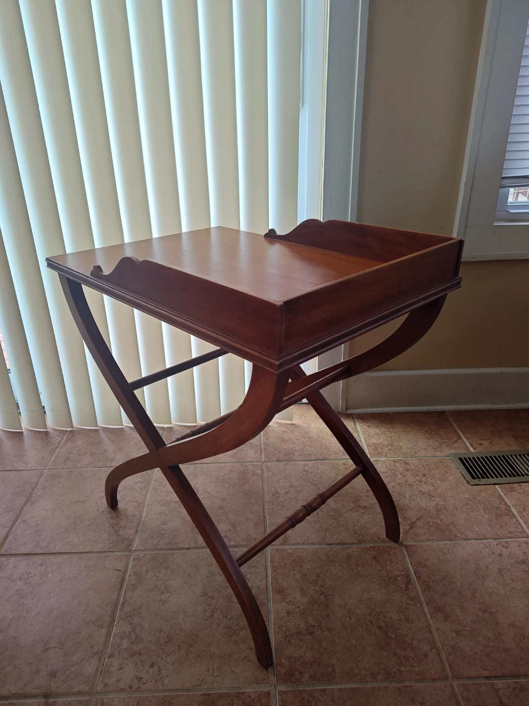 Vintage Wooden Butler Tray Table with X-Frame Base - photo 4