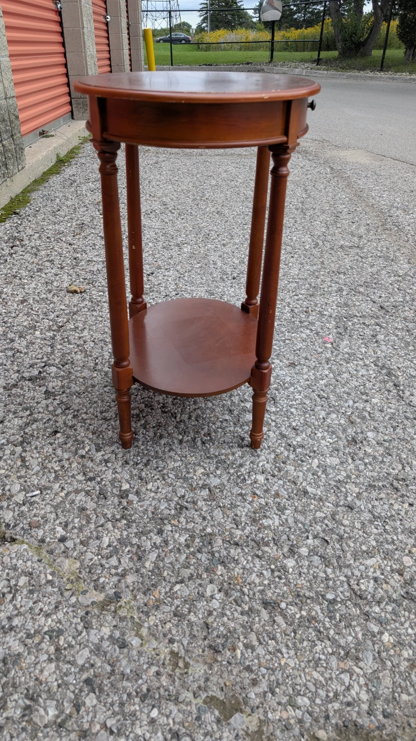 Oval Wood Side Table with Drawer - photo 2