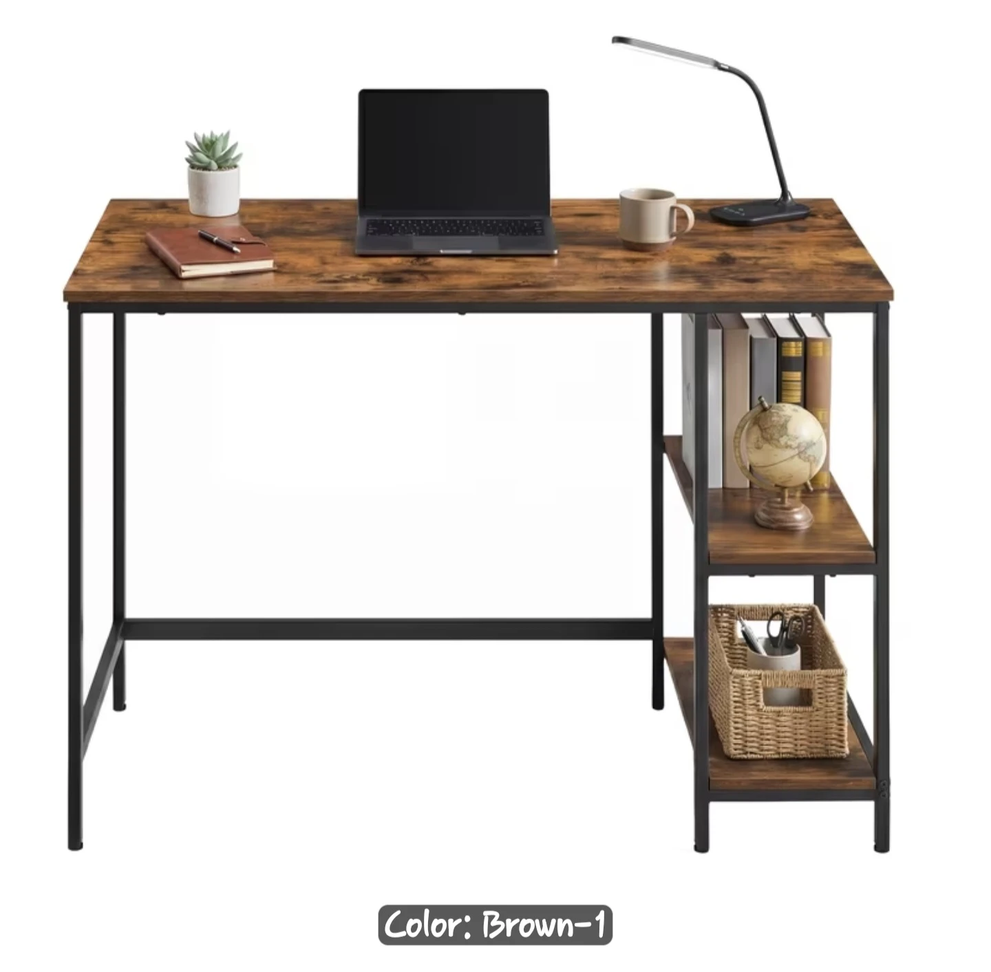 Industrial Writing Desk with Side Shelves