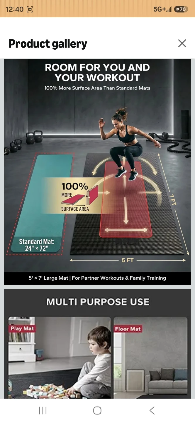 HAPBEAR Extra Large Exercise Mat - 7' x 5' Black - photo 3