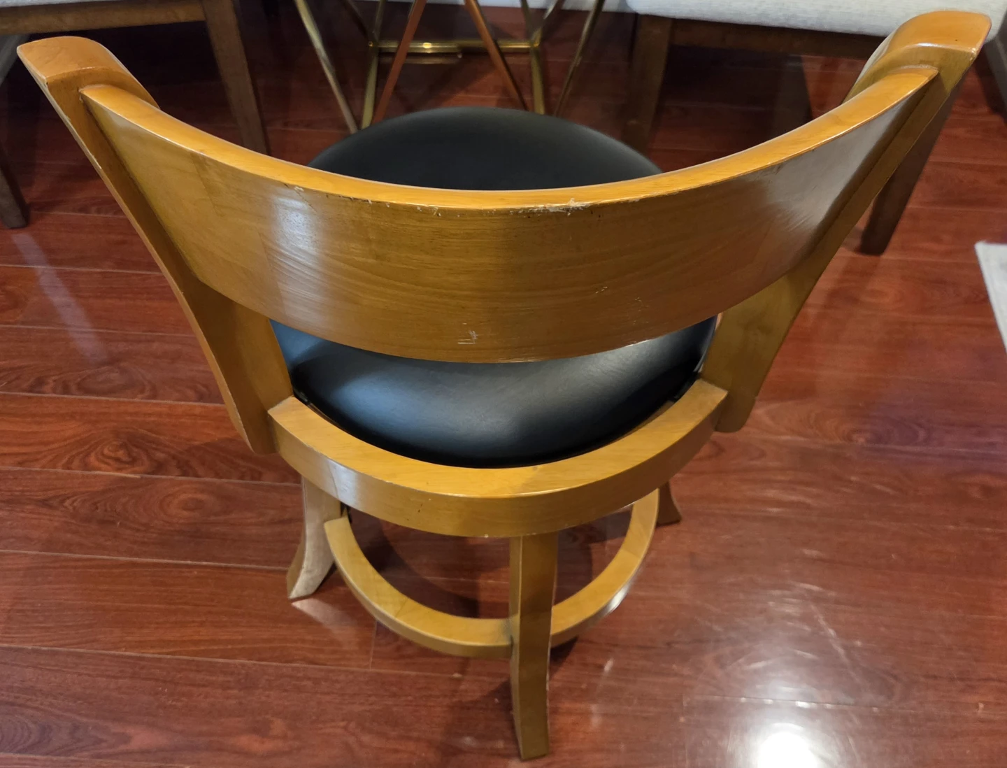 Wooden Swivel Bar Stool with Black Seat - photo 2