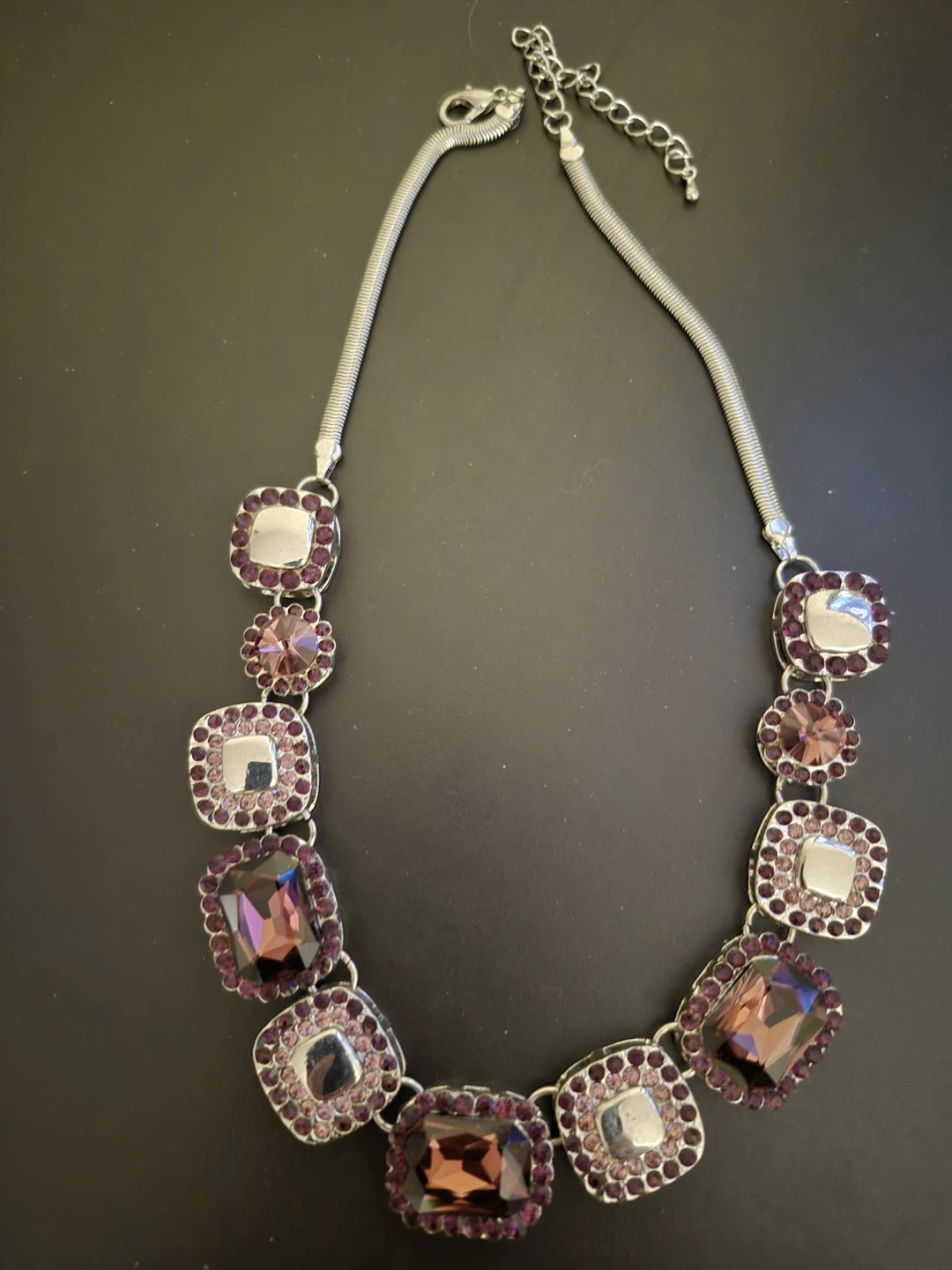 Purple and Silver Tone Statement Necklace