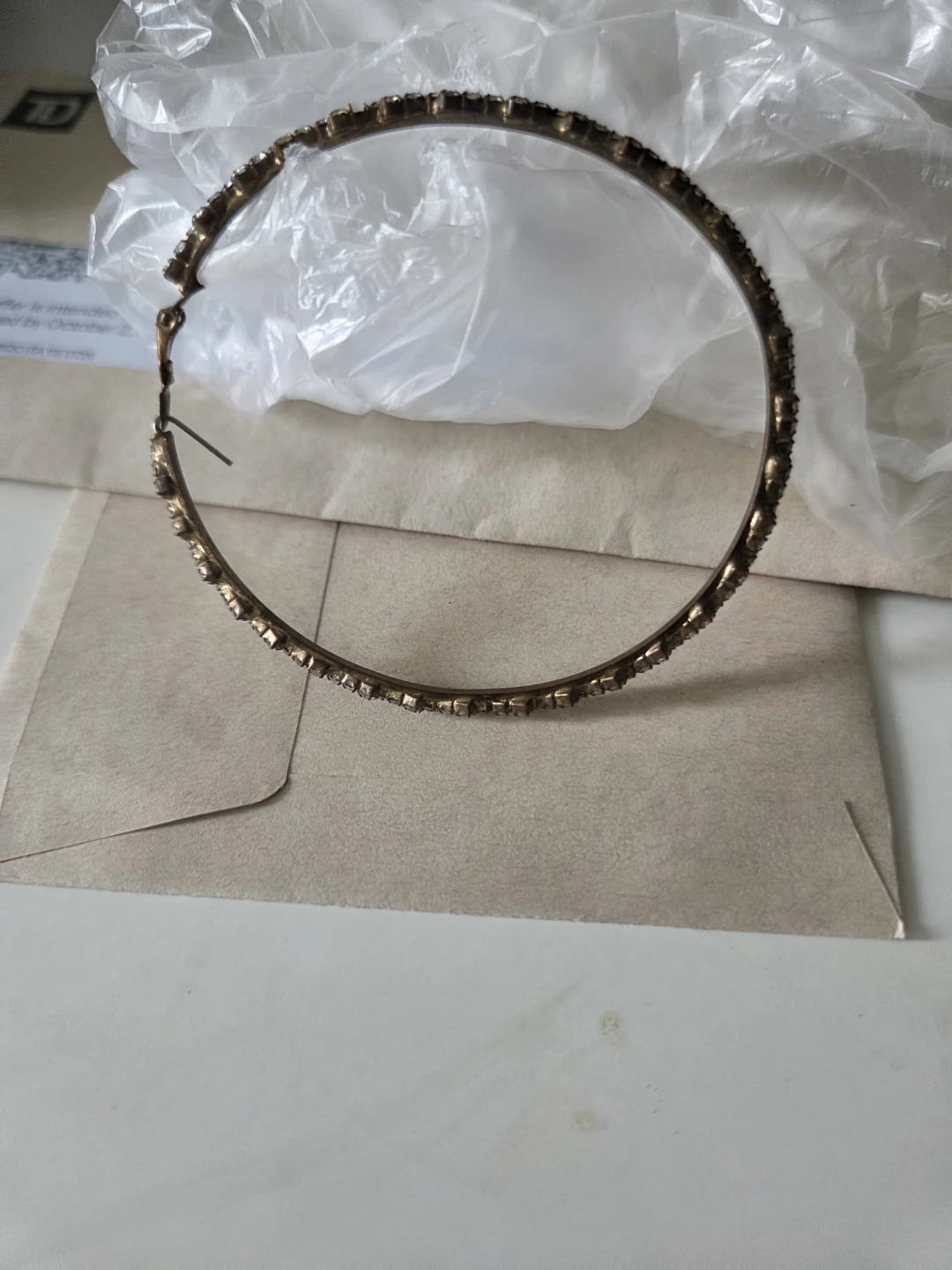 Large Gold-Tone Rhinestone Hoop Earring