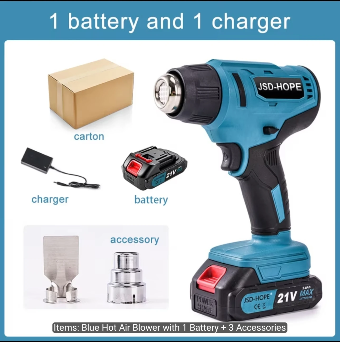 JSD-HOPE 21V Cordless Hot Air Heat Gun