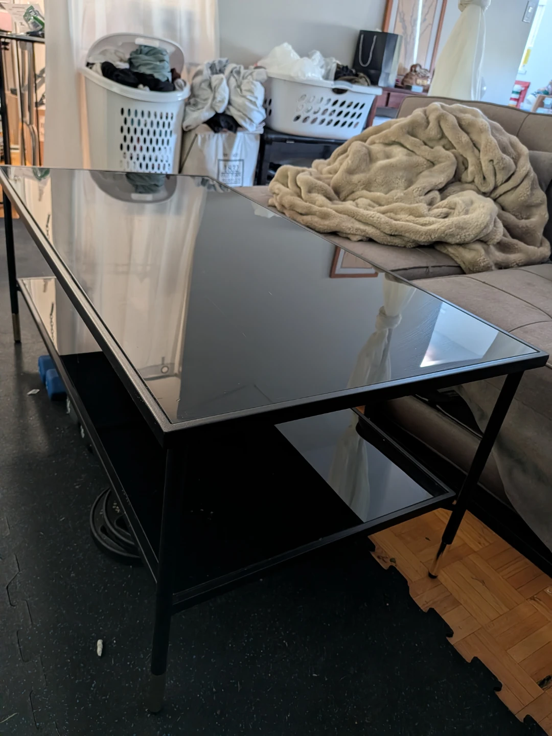 IKEA Asperod Black Glass Coffee Table - photo 3
