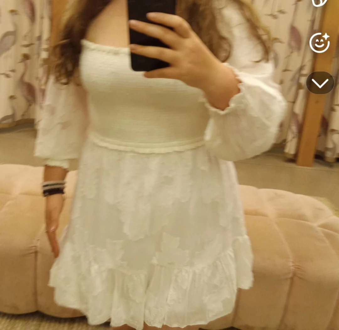 Aritzia White long sleeve smocked mini dress