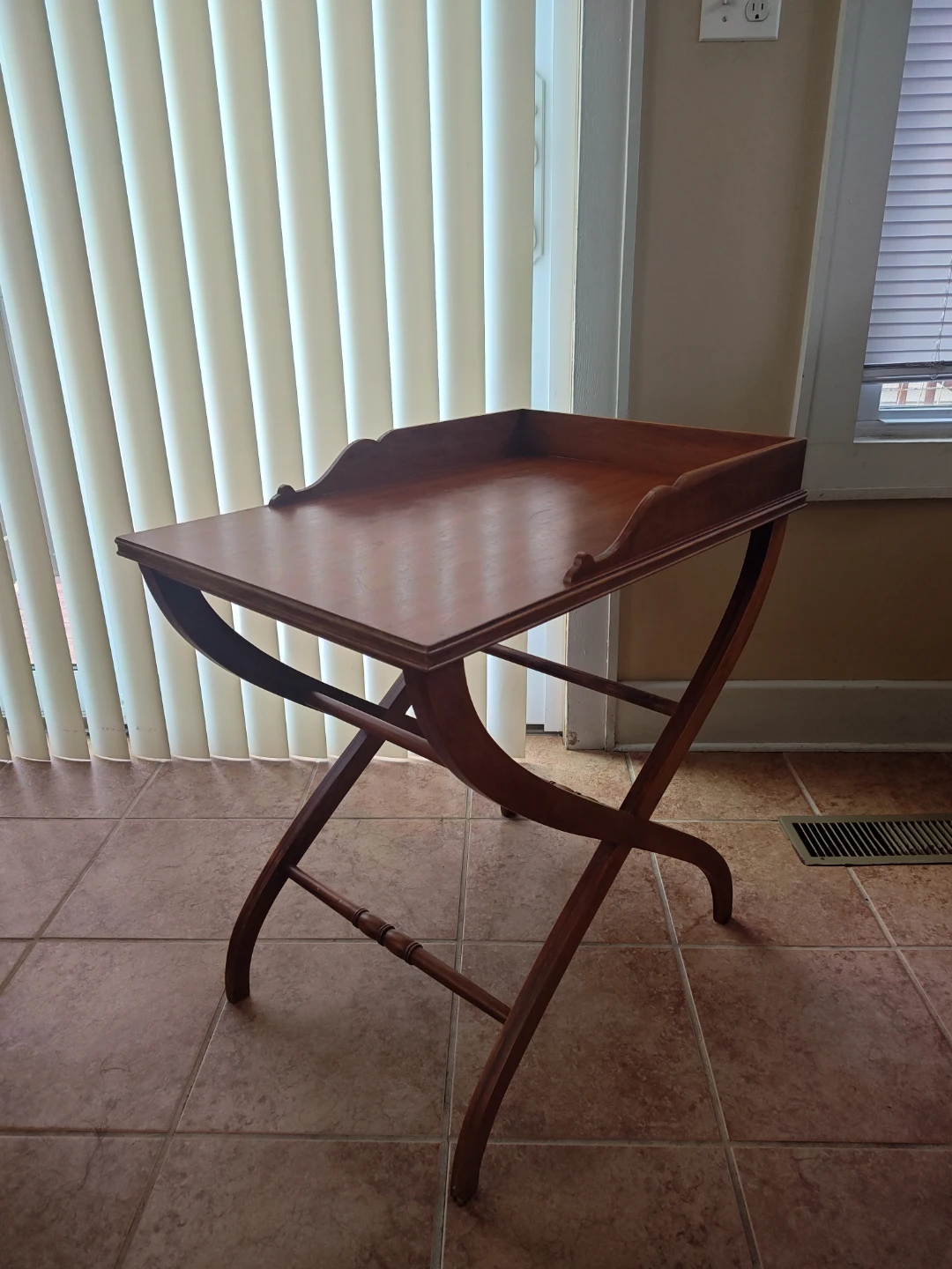 Vintage Wooden Butler Tray Table with X-Frame Base