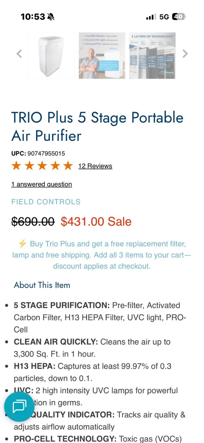Field Controls TRIO Plus 5-Stage Air Purifier - photo 3