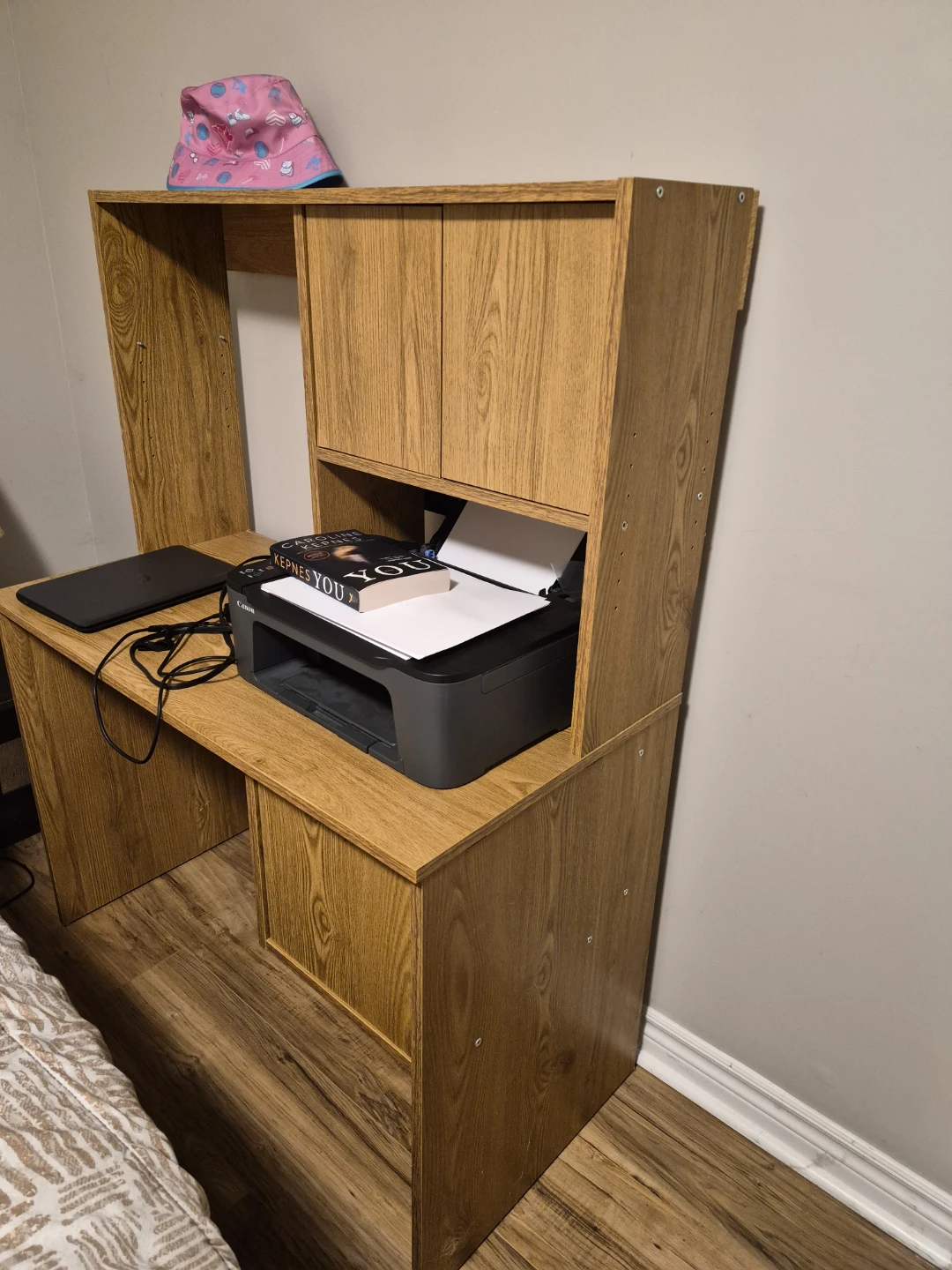 Oak Finish Desk with Hutch and Storage - photo 3