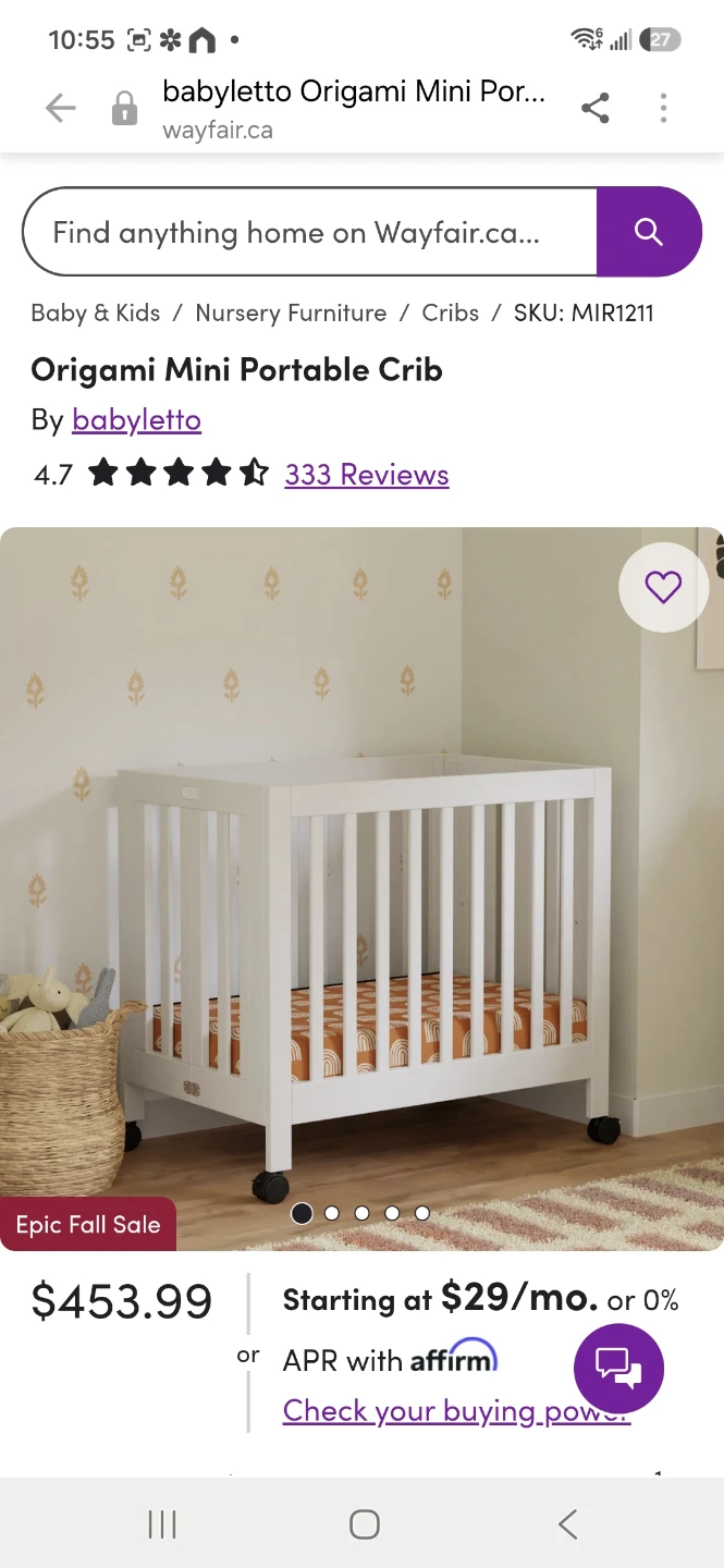 Mini crib & mattress & bedding set