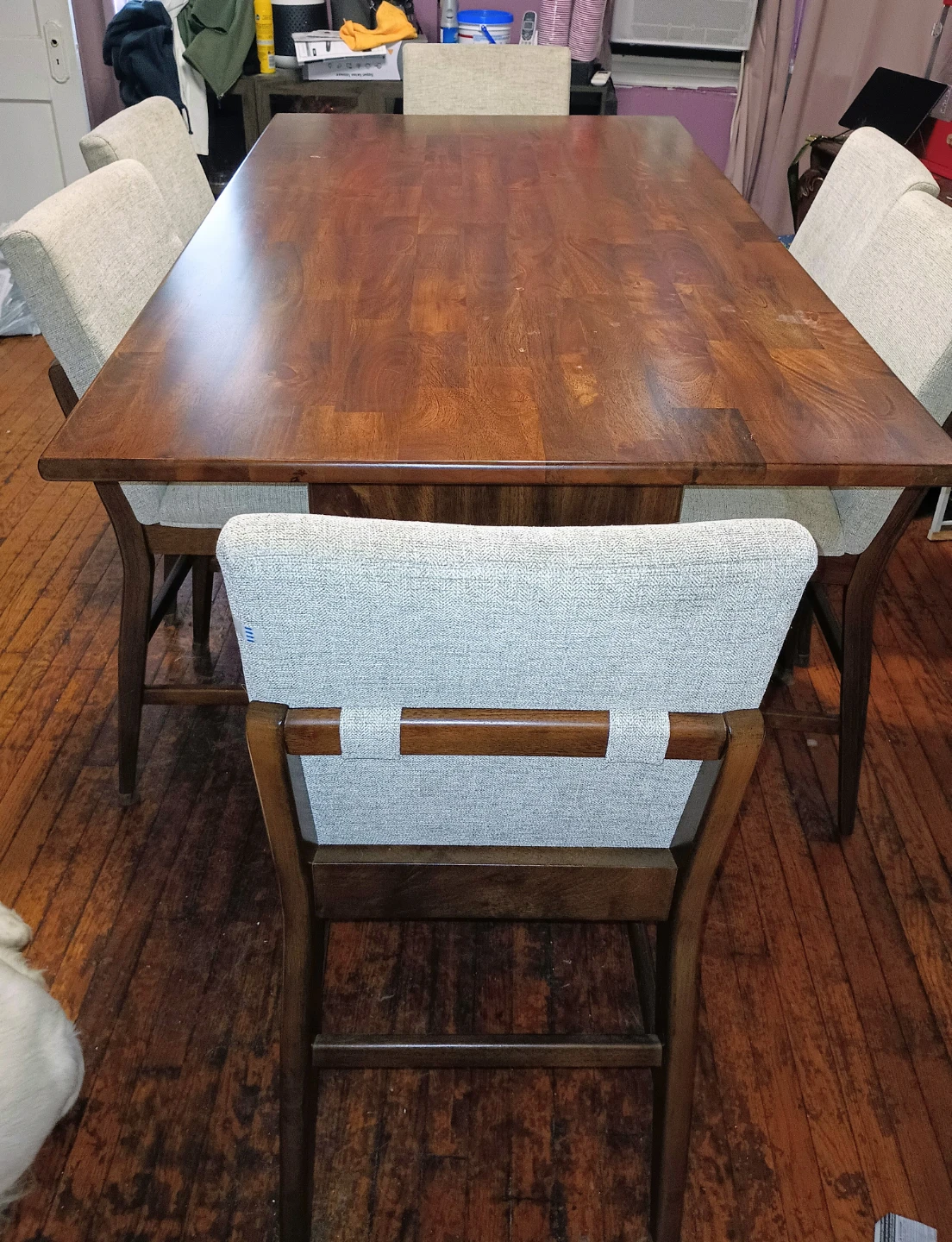 7 Piece Brown & Beige Solid Wood Upholstered 72'' Dining Set