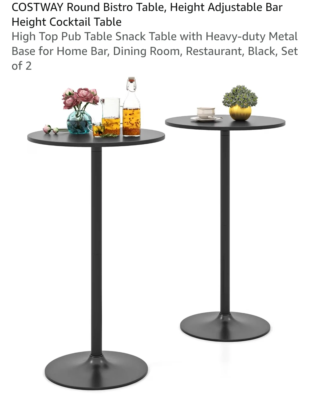 Costway Round Adjustable Bistro Tables - Set of 2