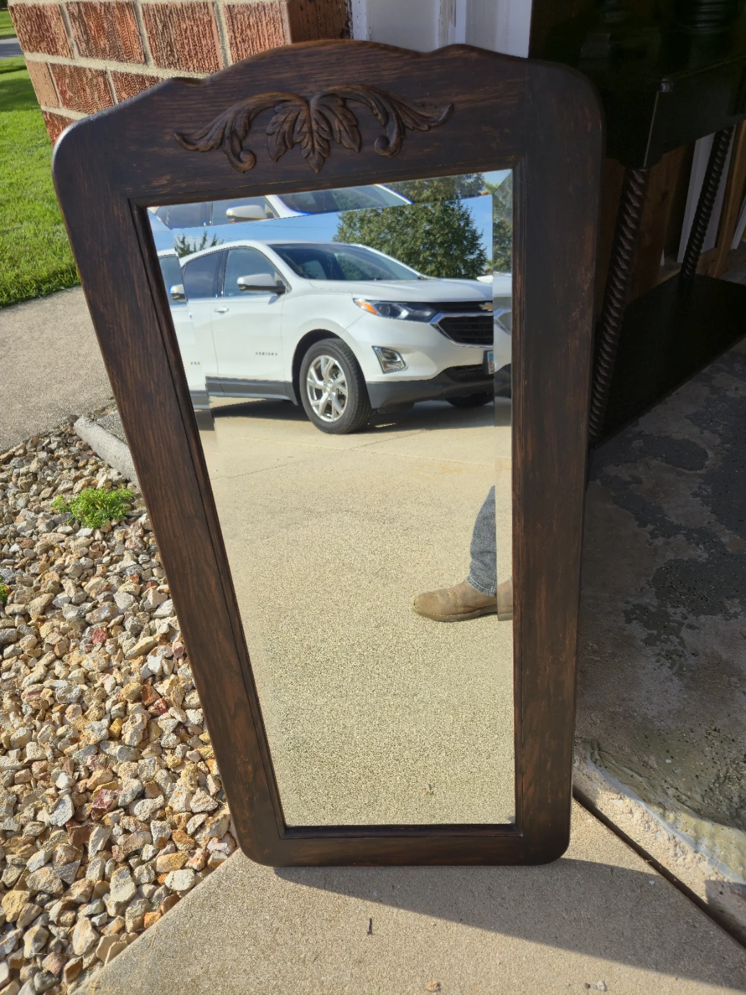 Solid Wood Framed Wall Mirror – Carved Detail – 40" Tall