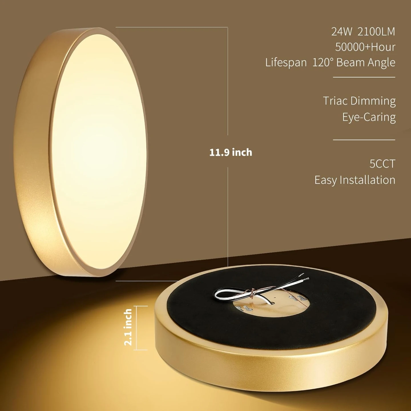 Hlinghtnet LED Flush Mount Ceiling Light, Gold 🏈 - photo 2