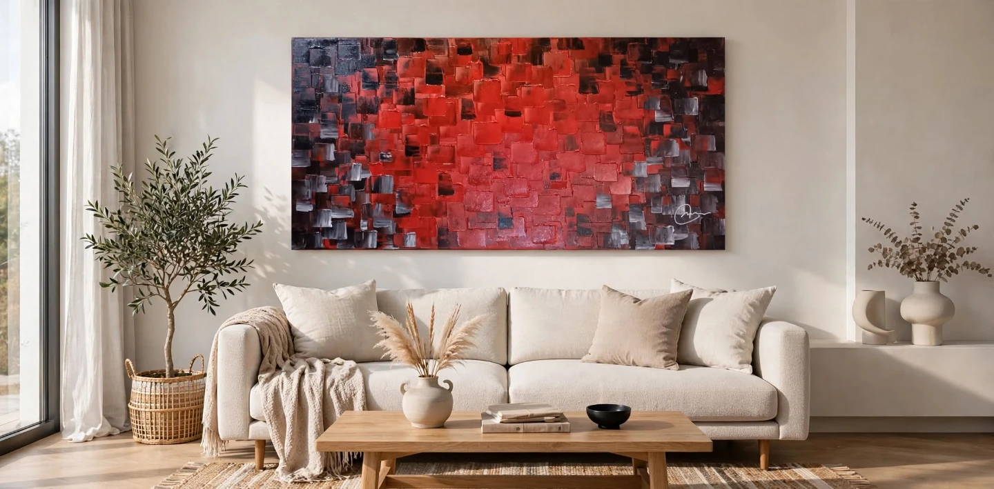 Large Original Abstract Painting - Red Black